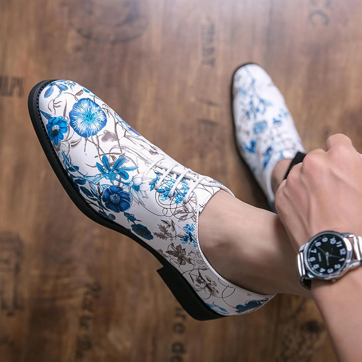 Dress Oxford for Men Lace Up Pointed Toe PU Leather Shoes Block Heel Rubber Sole Slip Resistant Business Classic Modern Formal Leather Shoes Casual Loafers