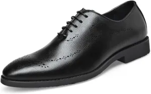 Dress Oxford Formal Shoes for Men Lace Up Round Burnished Toe Brogues Leather Oxford Shoes Slip Resistant Block Heel Non Slip Anti-Slip Business(Black,7.5)
