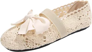 Dressy Platform Sandals Slip on Women's Flat Flower Lace Outer Wear Single Shoes Fashion Thin Sole Light Casual Shoes