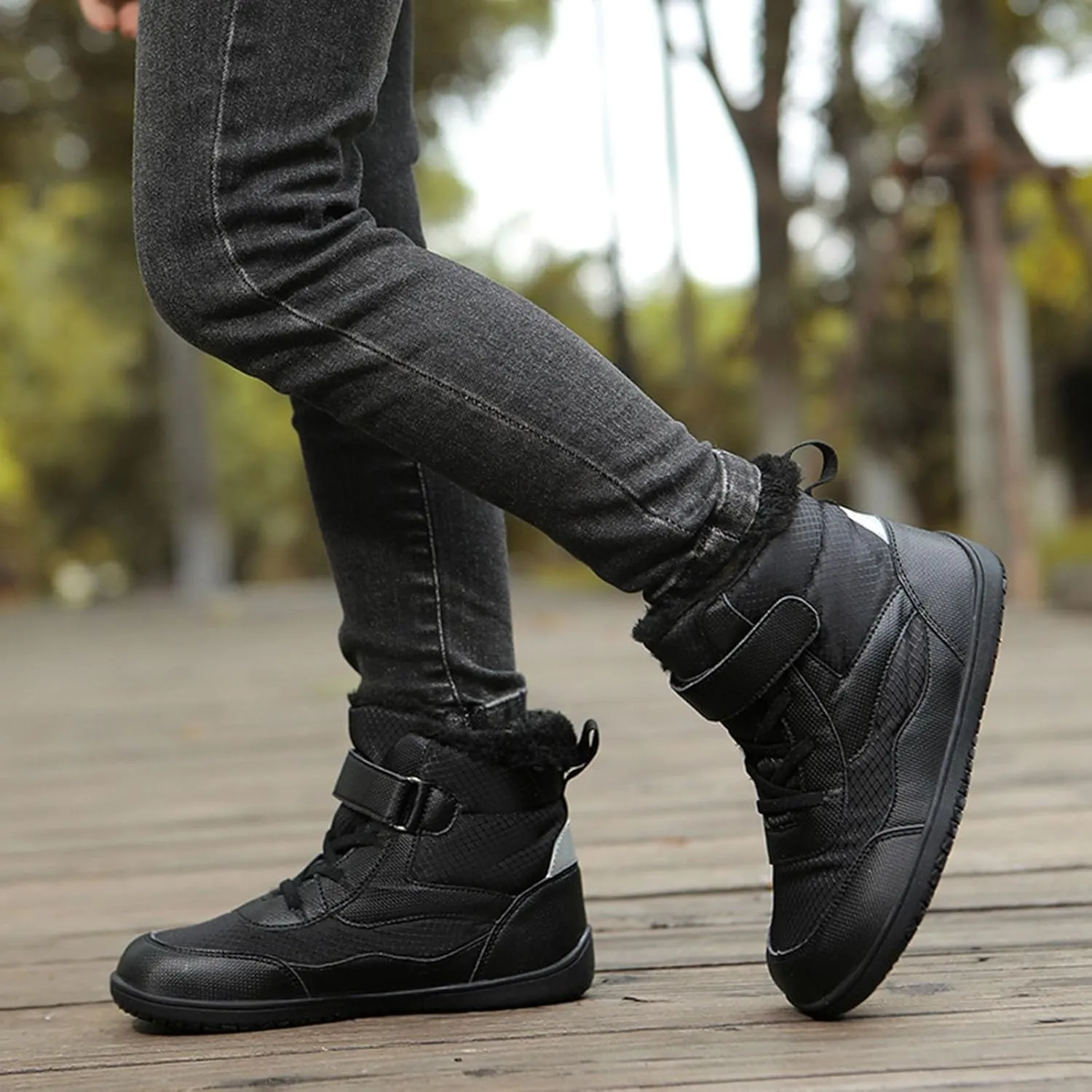 Duk Boots for Boys Girls Waterproof Barefoot Fr Lined Boot Non-slip Outdoor Ankle Wide Toe Box Slip Drop Boots
