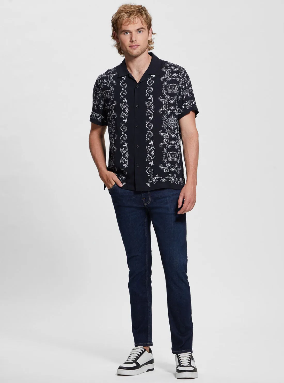 Eco Black Royal Print Short Sleeve Shirt