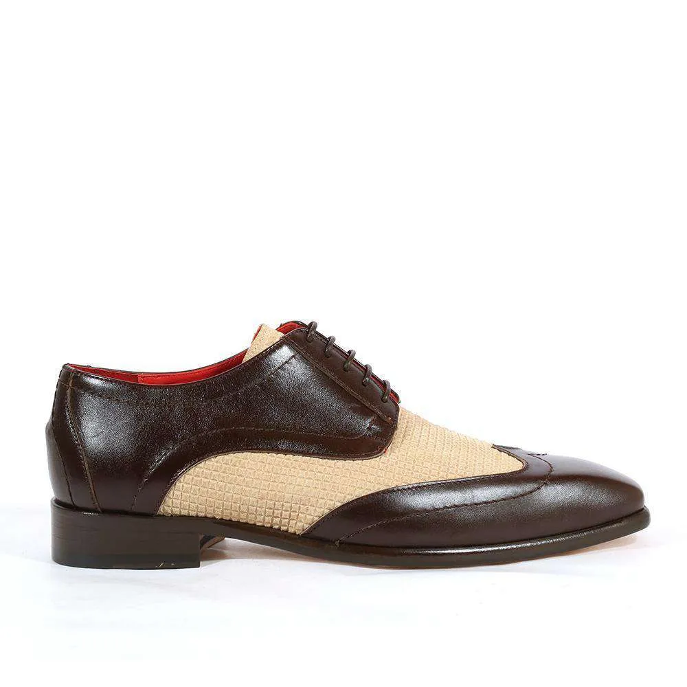 Emilio Franco Italian Men's Designer Shoes Brown / Beige Leather and Textured Suede Oxfords (EFS1001)