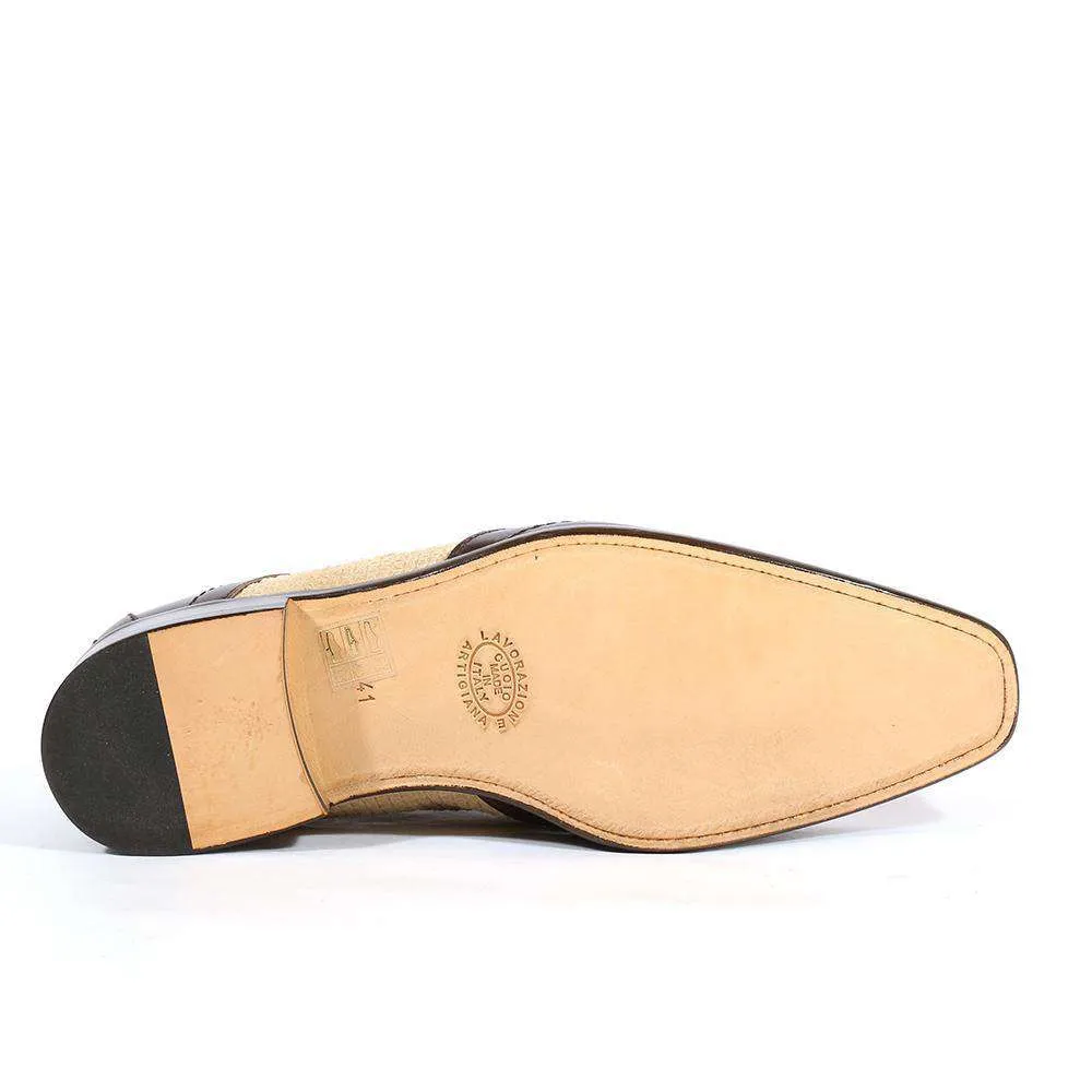 Emilio Franco Italian Men's Designer Shoes Brown / Beige Leather and Textured Suede Oxfords (EFS1001)