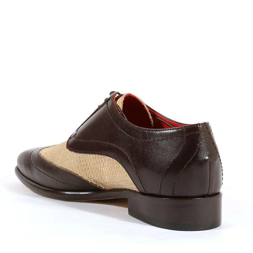 Emilio Franco Italian Men's Designer Shoes Brown / Beige Leather and Textured Suede Oxfords (EFS1001)