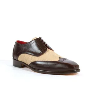 Emilio Franco Italian Men's Designer Shoes Brown / Beige Leather and Textured Suede Oxfords (EFS1001)