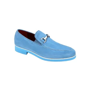 Emilio Franco Nino II Men's Shoes Light Blue Suede Leather Loafers (EF1088)