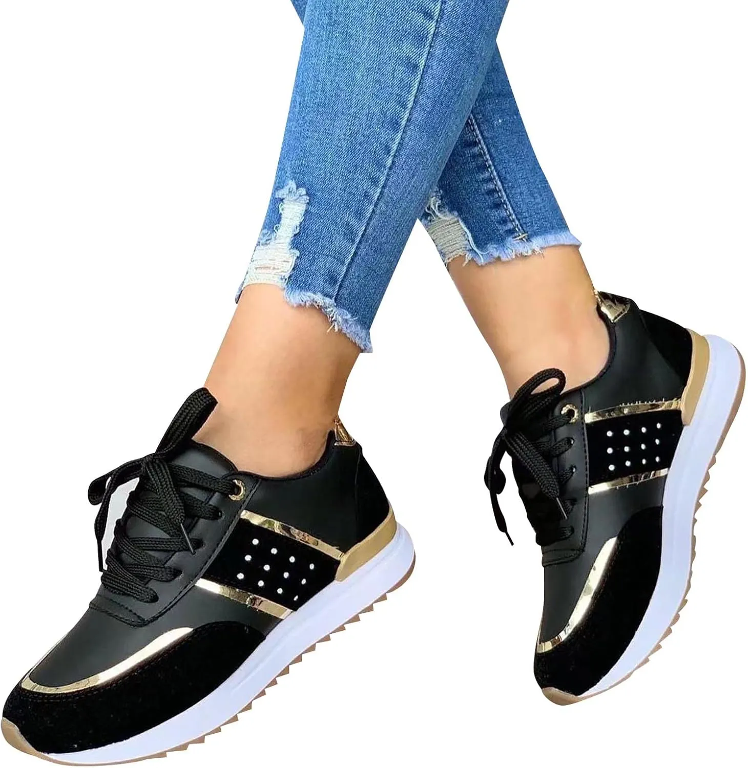 Fashion Platform Walking Shoes for Women Casual Orthotic Arch Support Non Slip Wedge Tennis Sneakers Plain Work Shoe
