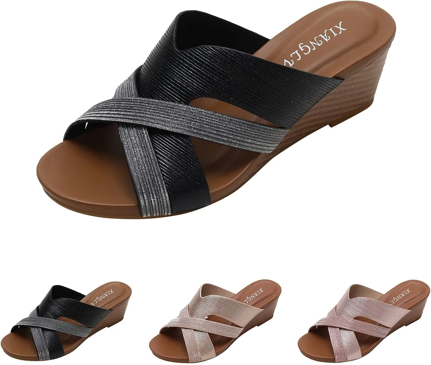 Fashion Summer Women Sandals Wedge Heel Fish Mouth And Open Toe Breathable Slip On Solid Roman Style Wedge Cork Sandals for Women