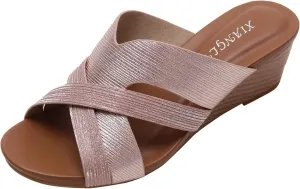 Fashion Summer Women Sandals Wedge Heel Fish Mouth And Open Toe Breathable Slip On Solid Roman Style Wedge Cork Sandals for Women