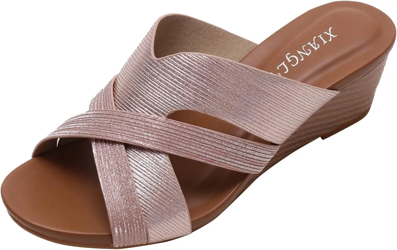 Fashion Summer Women Sandals Wedge Heel Fish Mouth And Open Toe Breathable Slip On Solid Roman Style Wedge Cork Sandals for Women