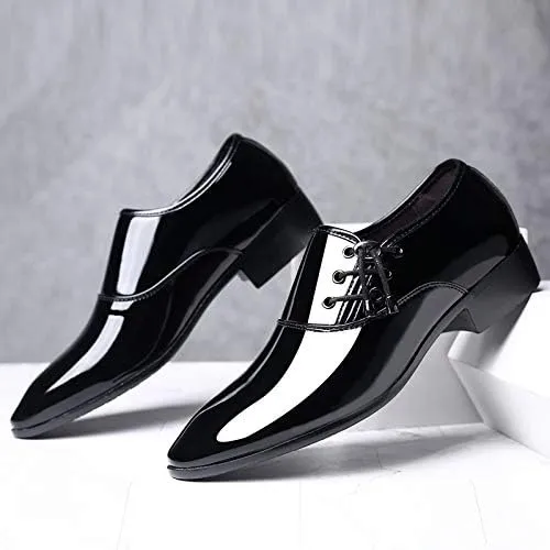 Fashionable Glossy Leisure Height Increase Men Shoes Daily Lace Up Work Leather Shoes Casual Business Formal Oxfords