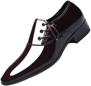 Fashionable Glossy Leisure Height Increase Men Shoes Daily Lace Up Work Leather Shoes Casual Business Formal Oxfords