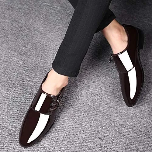 Fashionable Glossy Leisure Height Increase Men Shoes Daily Lace Up Work Leather Shoes Casual Business Formal Oxfords