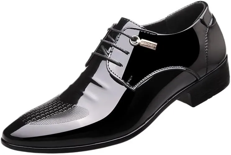 Fashionable Wingtip Lace-up Leather Shoes Men's Classic Business Dress Shoes Elegant Black Bright Upper Oxfords