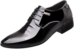 Fashionable Wingtip Lace-up Leather Shoes Men's Classic Business Dress Shoes Elegant Black Bright Upper Oxfords