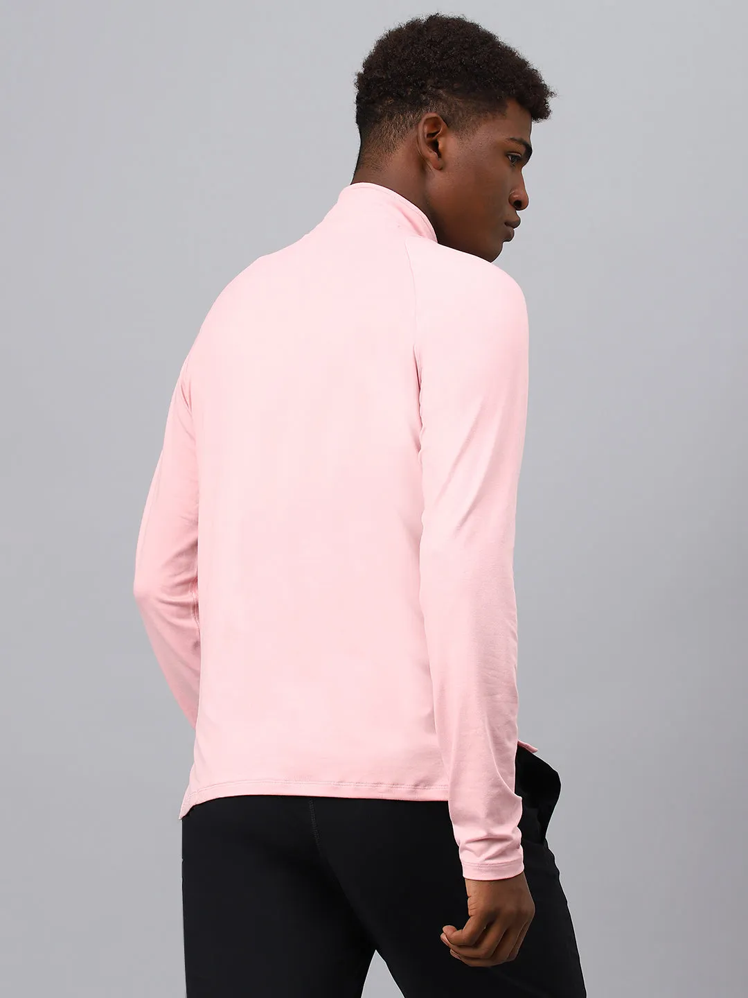 Fitkin men's nude pink high neck front zipper full sleeves t-shirt