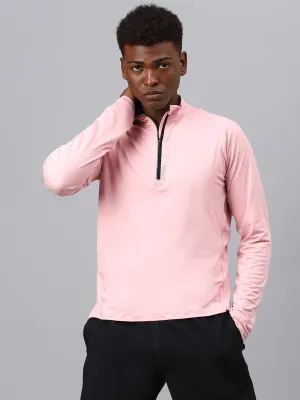 Fitkin men's nude pink high neck front zipper full sleeves t-shirt
