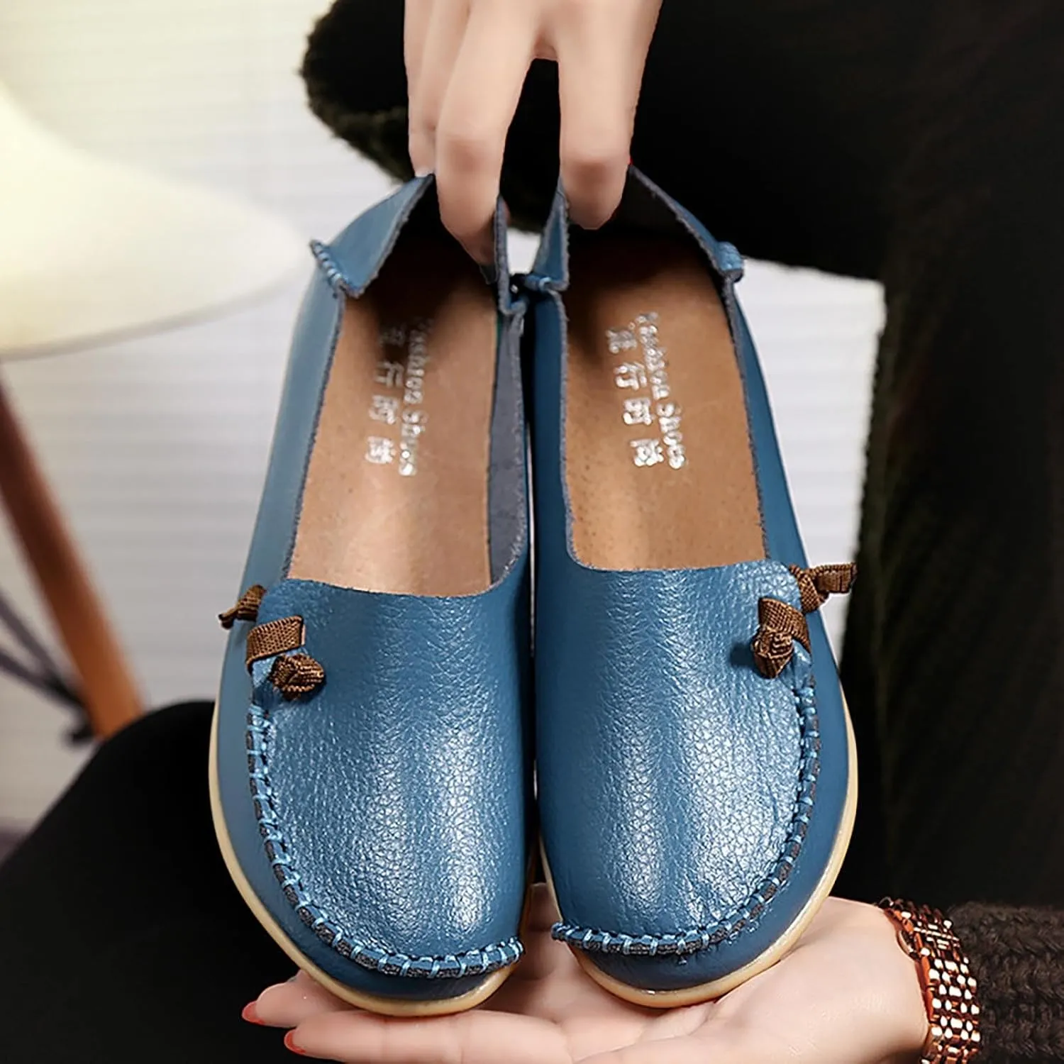 Flats Shoes Women Dressy Comfortable Work Loafers Shoes Wide Width Lightweight Soft Leather Moccasins Cute Walk Flats
