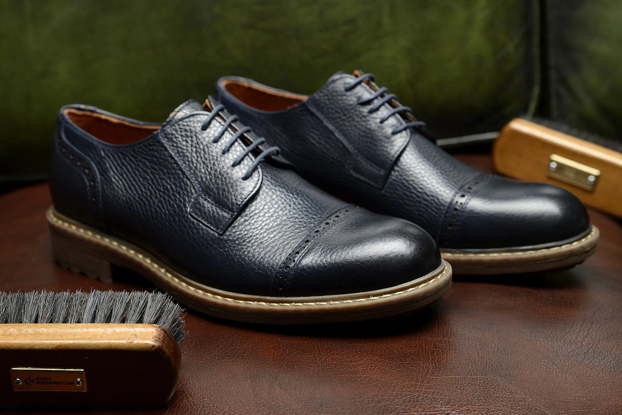 FOOT FEDERATION DERBY CAP-TOE MENS SHOE NAVY BLUE