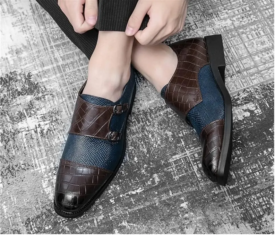 Formal Oxford Shoes for Men Slip On Double Monk Strap Cap Toe PU Leather Rubber Sole Non Slip Anti-Slip Slip Resistant Low Top Walking