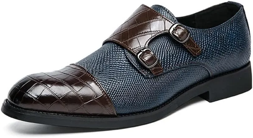 Formal Oxford Shoes for Men Slip On Double Monk Strap Cap Toe PU Leather Rubber Sole Non Slip Anti-Slip Slip Resistant Low Top Walking