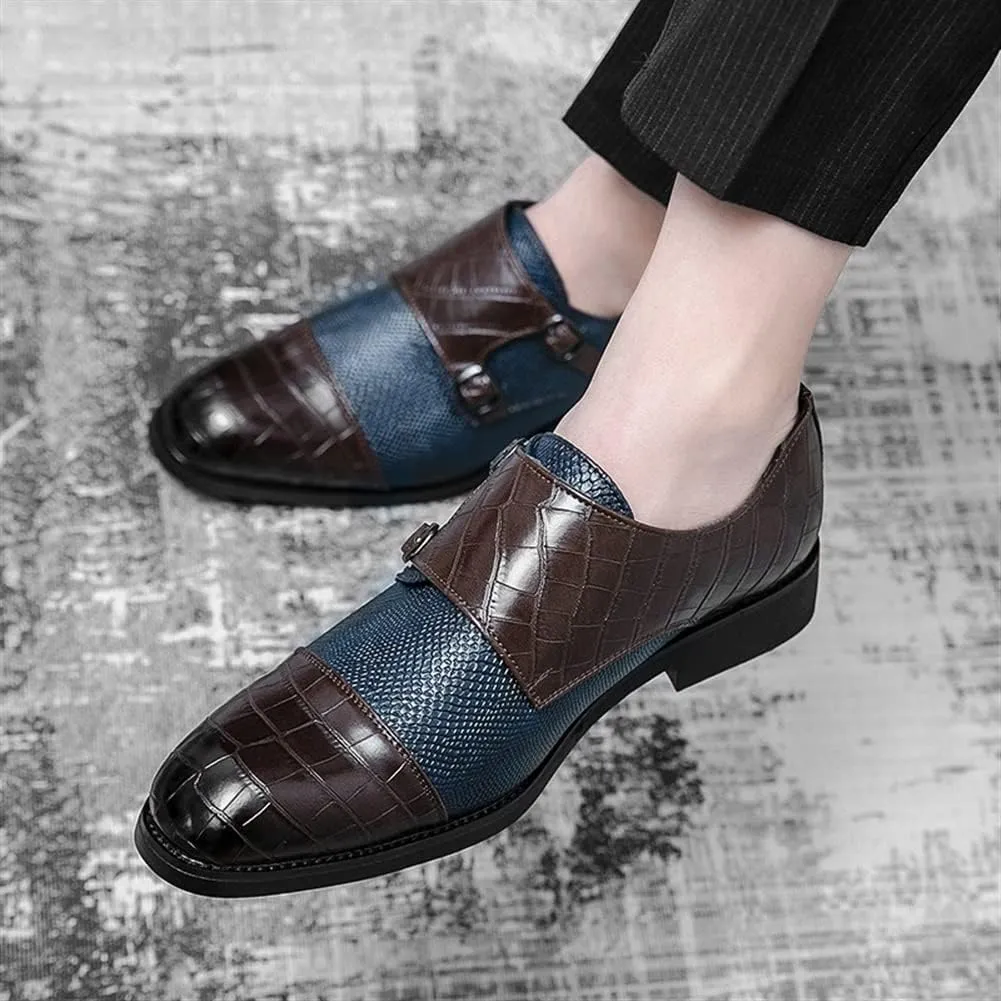 Formal Oxford Shoes for Men Slip On Double Monk Strap Cap Toe PU Leather Rubber Sole Non Slip Anti-Slip Slip Resistant Low Top Walking