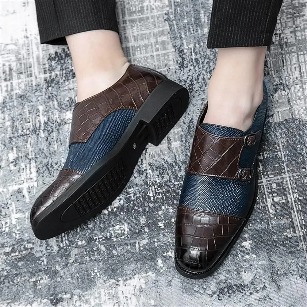 Formal Oxford Shoes for Men Slip On Double Monk Strap Cap Toe PU Leather Rubber Sole Non Slip Anti-Slip Slip Resistant Low Top Walking
