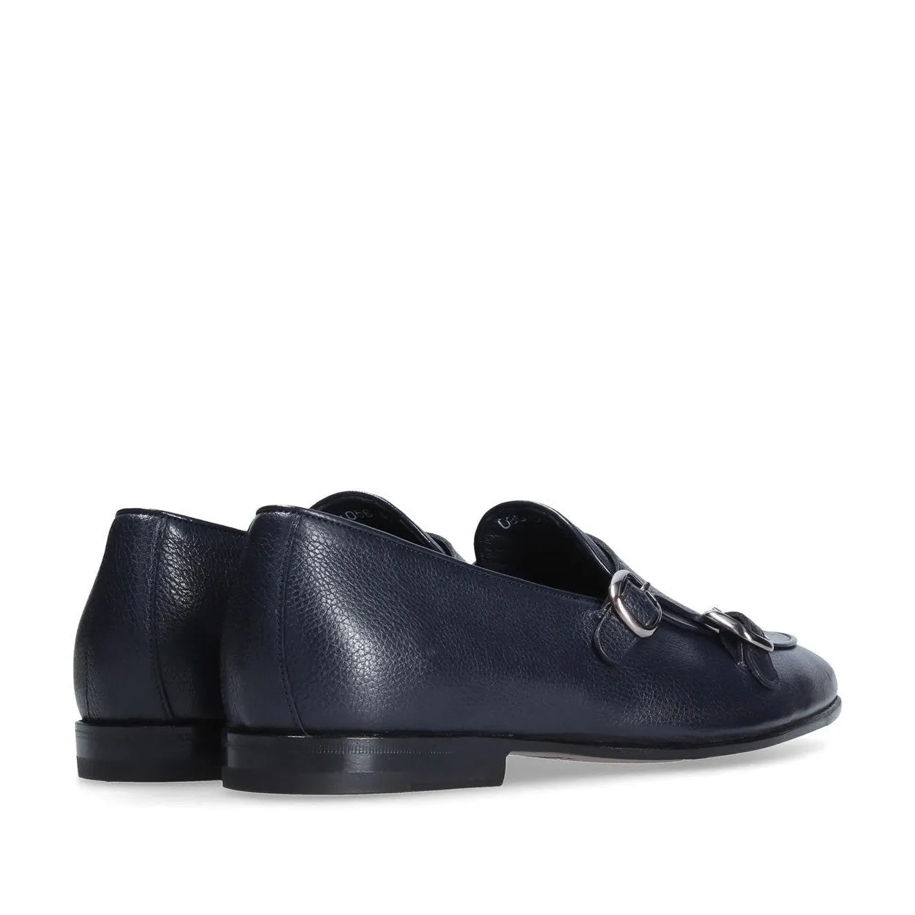 Franceschetti Ravenna Men's Shoes Blue Tumbled Calf-Skin Leather Double Buckle Belgian Loafers (FCCT1002)