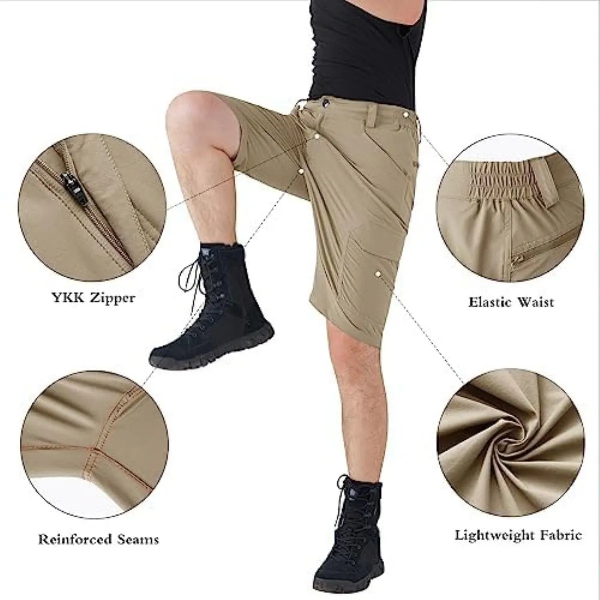 FREEKITE Men's Quick Dry Ripstop Tactical Work Shorts w/ Pockets