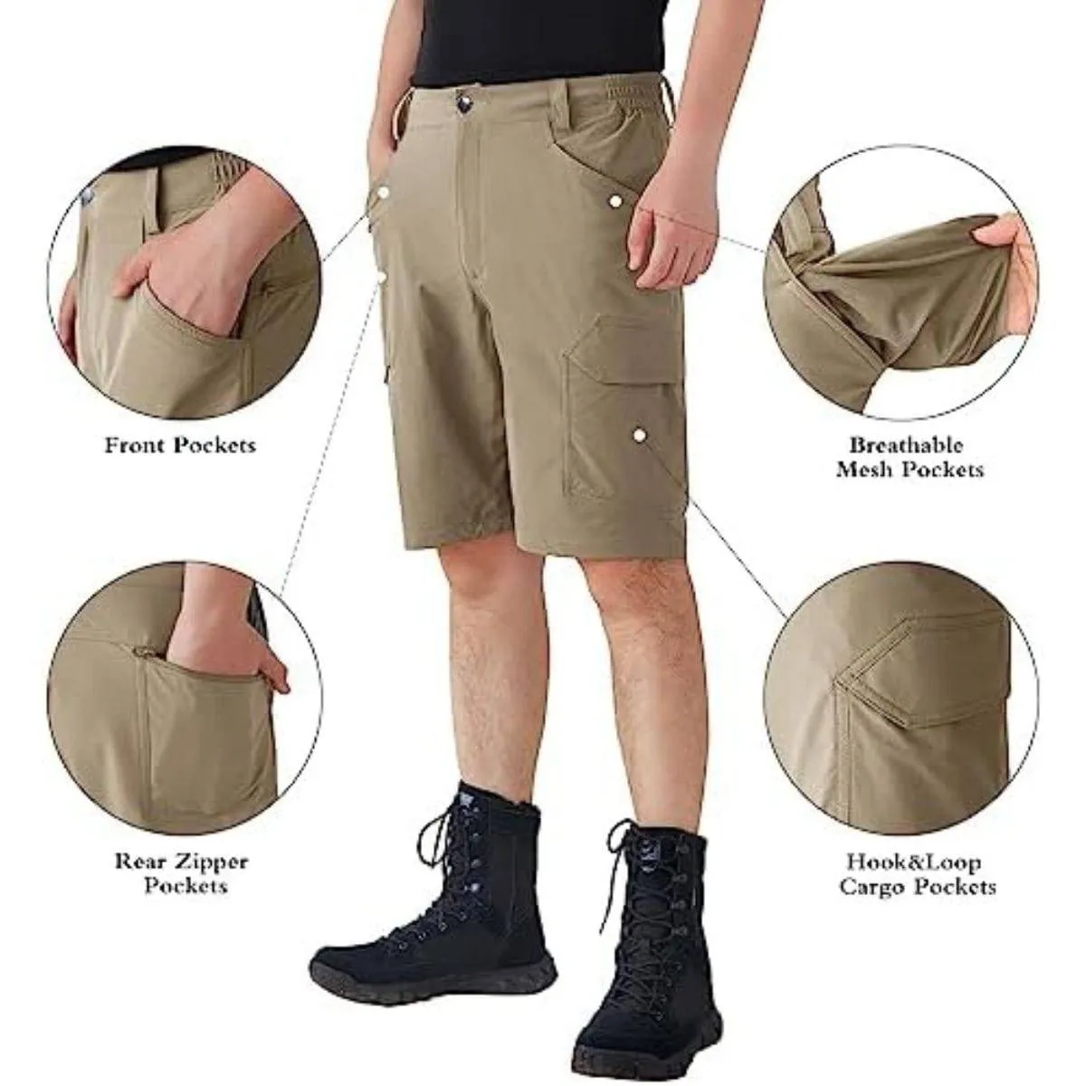 FREEKITE Men's Quick Dry Ripstop Tactical Work Shorts w/ Pockets