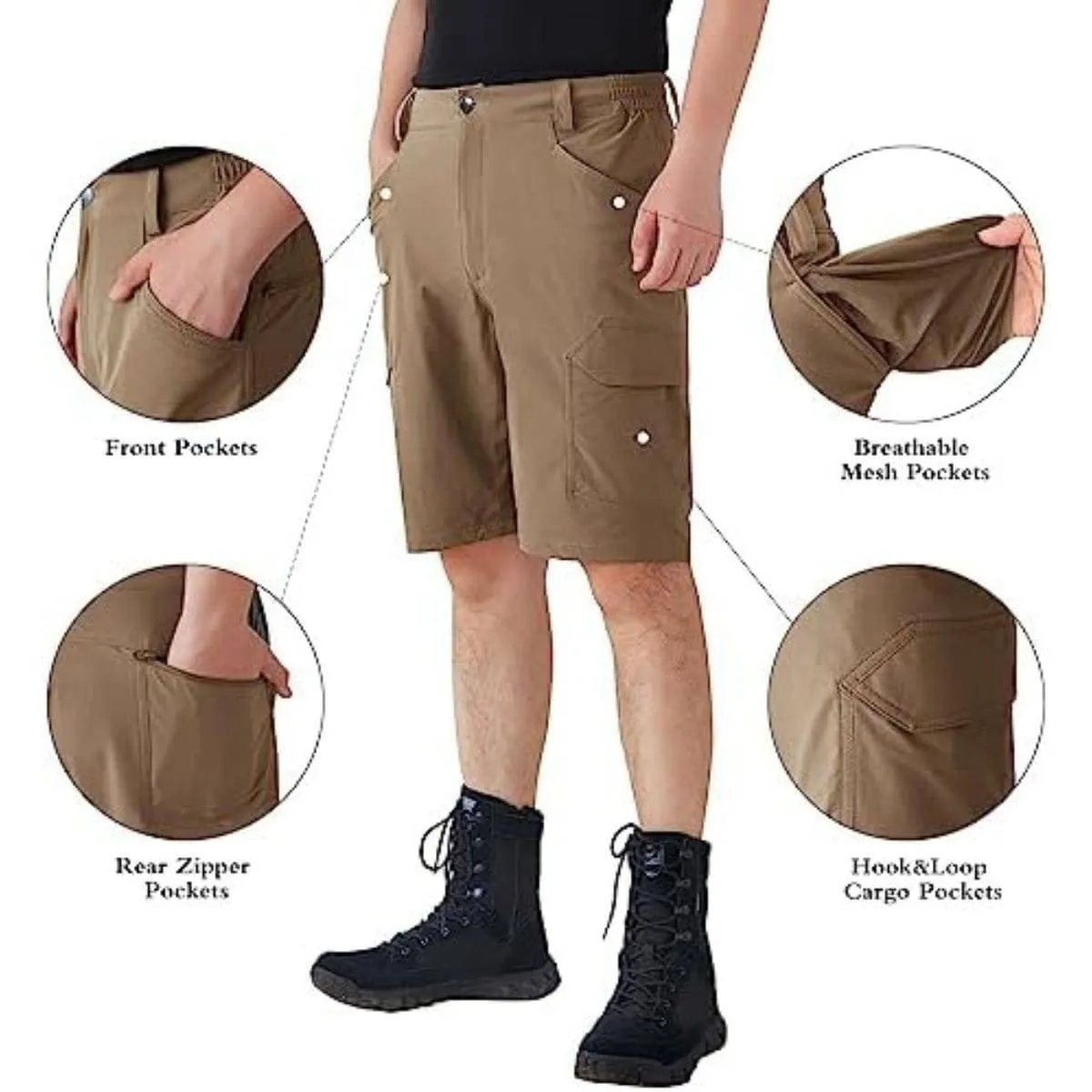 FREEKITE Men's Quick Dry Ripstop Tactical Work Shorts w/ Pockets