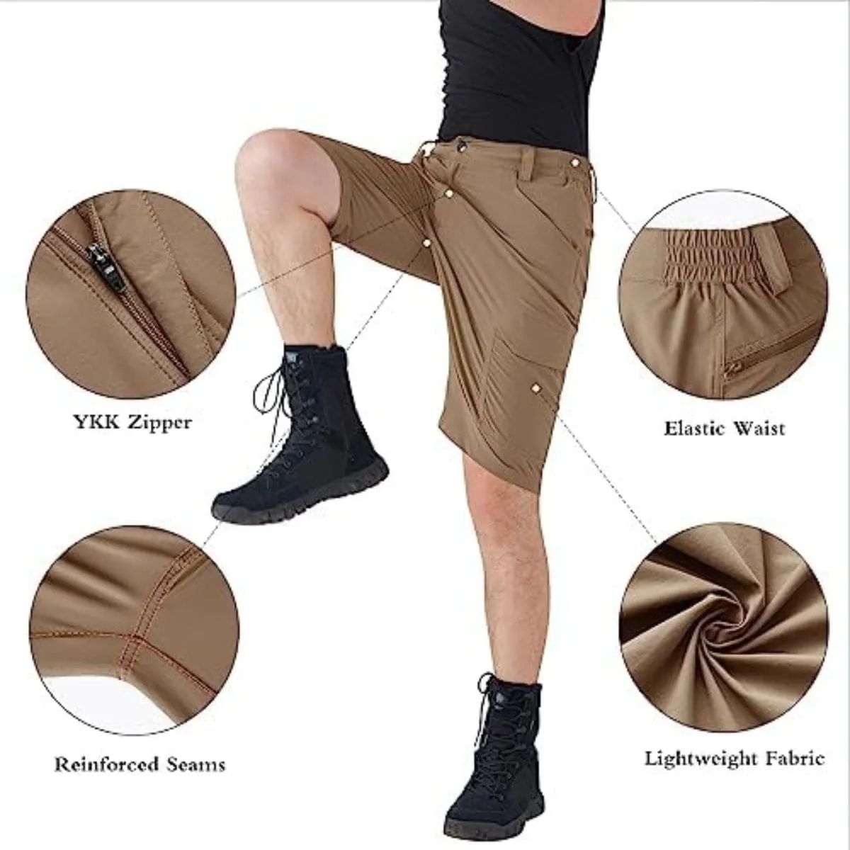 FREEKITE Men's Quick Dry Ripstop Tactical Work Shorts w/ Pockets