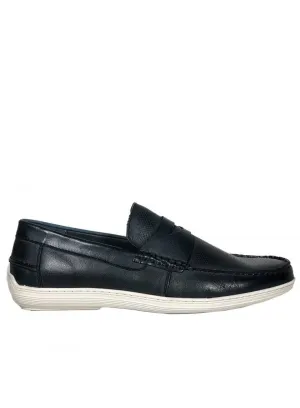 Front Men's Hamilton Casual Leather Loafer Slip On Shoes in Black