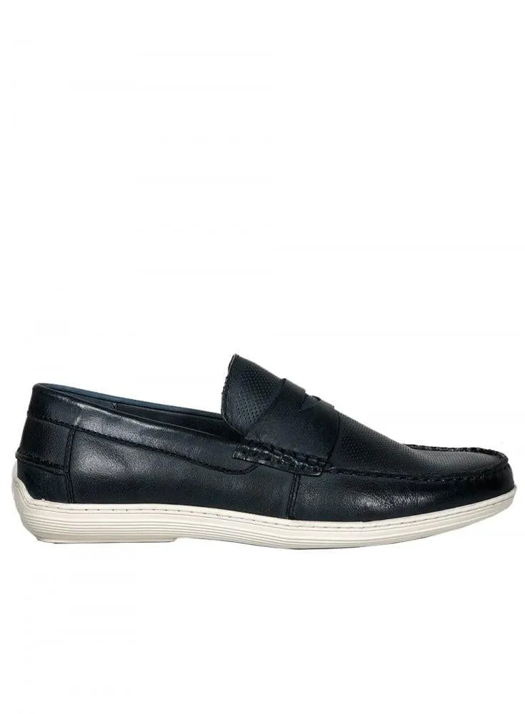 Front Men's Hamilton Casual Leather Loafer Slip On Shoes in Black
