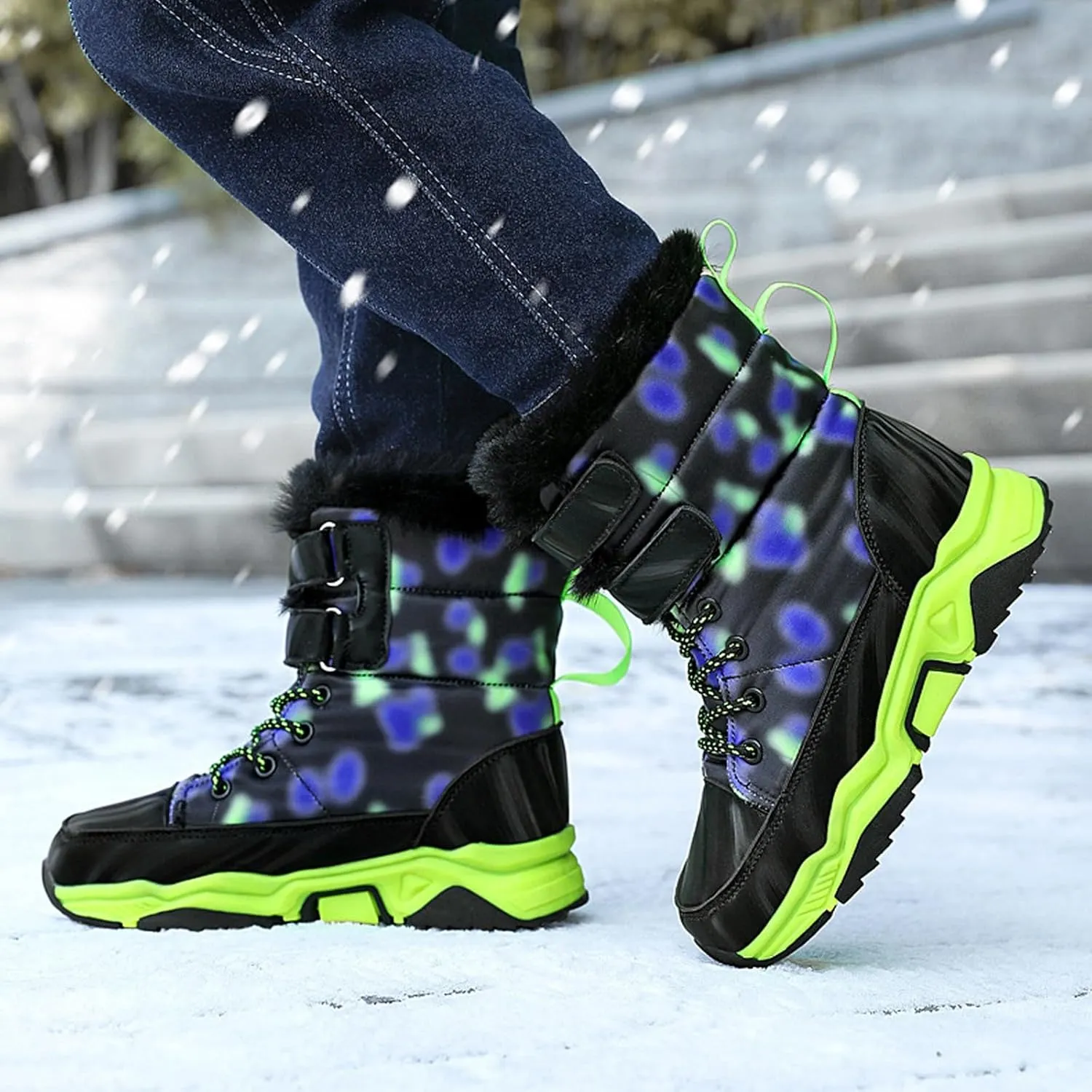 Fuzzy Booties For Childrens Winter Warm Open Toe Non Slip Boots Shoes Boys Kids Outdoor Non Slip Flat Shoes Fashion