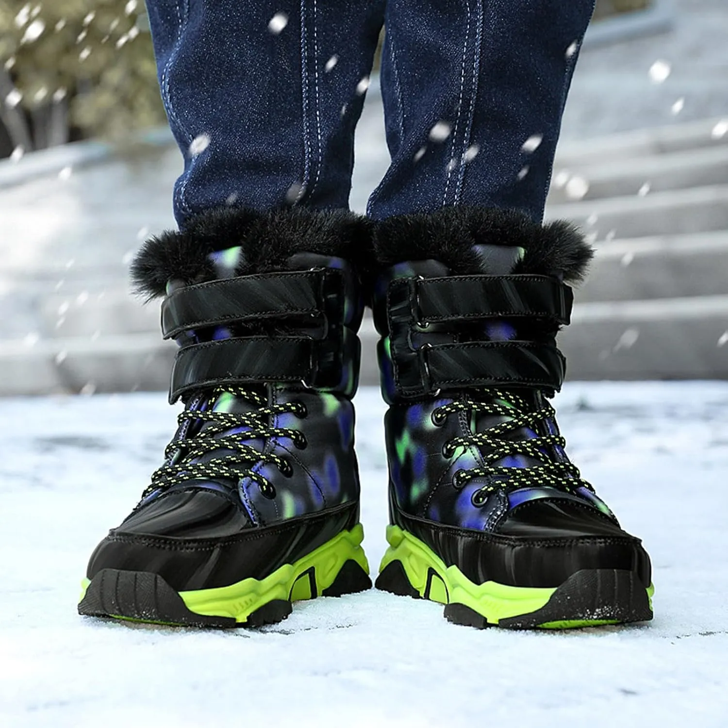 Fuzzy Booties For Childrens Winter Warm Open Toe Non Slip Boots Shoes Boys Kids Outdoor Non Slip Flat Shoes Fashion