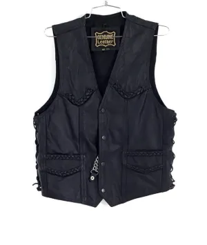 Genuine Leather Men's Black Motorcycle Vest - Size 40