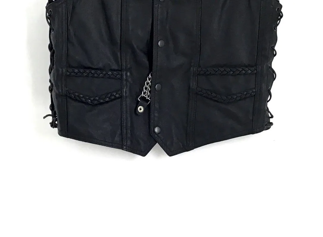 Genuine Leather Men's Black Motorcycle Vest - Size 40