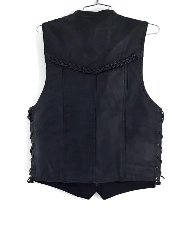 Genuine Leather Men's Black Motorcycle Vest - Size 40