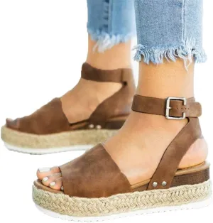 Gibobby Platform Sandals for Women,Women's Sandals Espadrille Wedge Platform Summer Ankle Strap Studded Open Toe Sandal