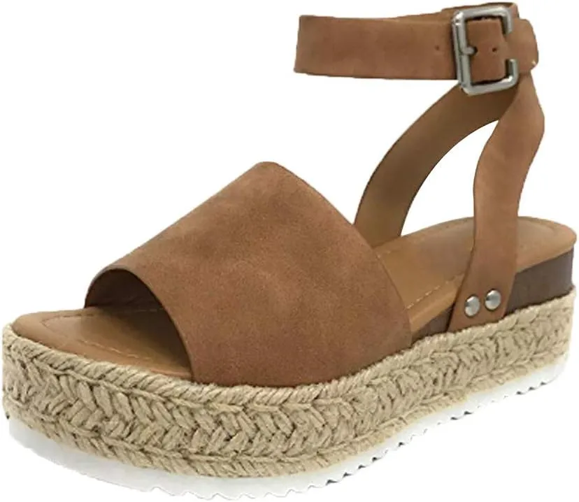 Gibobby Platform Sandals for Women,Women's Sandals Espadrille Wedge Platform Summer Ankle Strap Studded Open Toe Sandal