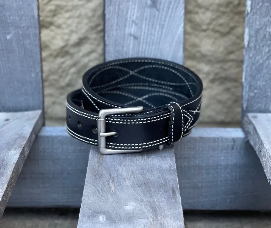Gingerich Leather® 8019-18 Men's 1 1/2" American Made Black Figure 8 Stitched Leather Work Belt