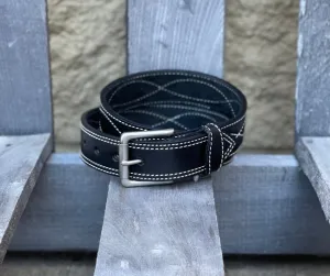 Gingerich Leather® 8019-18 Men's 1 1/2" American Made Black Figure 8 Stitched Leather Work Belt