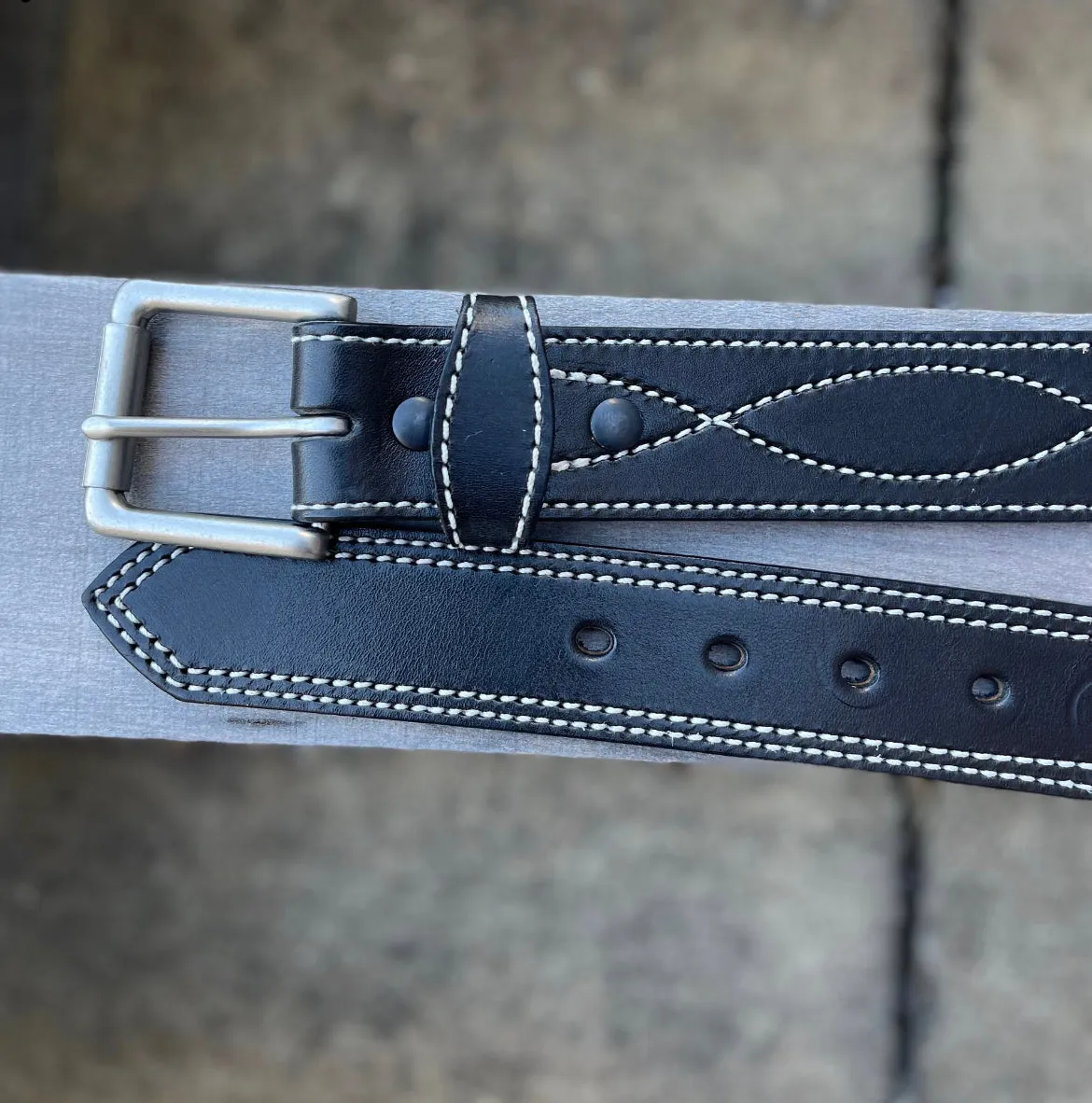 Gingerich Leather® 8019-18 Men's 1 1/2" American Made Black Figure 8 Stitched Leather Work Belt