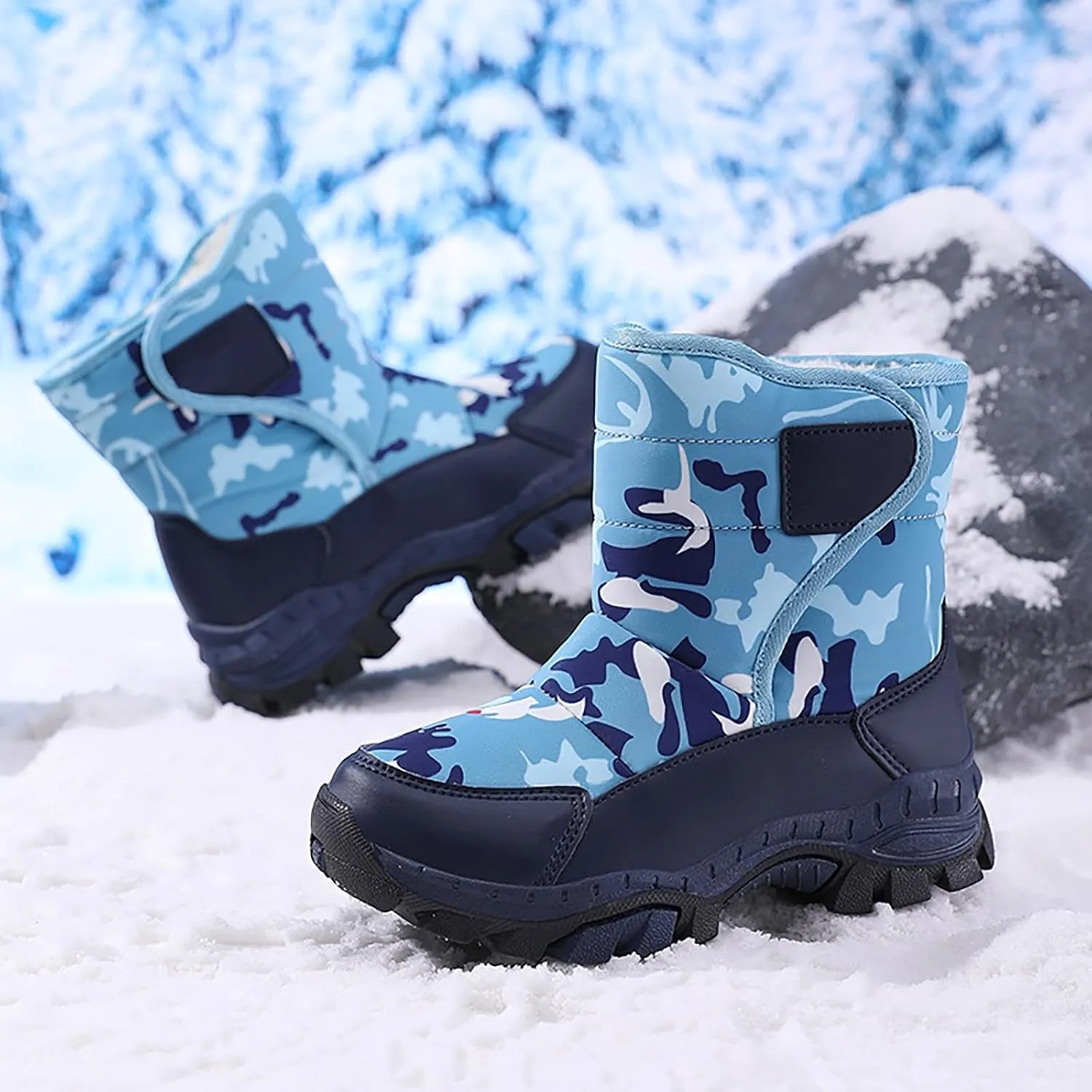 Girls Boys Snow Boots Outdoor Warm Anti Slip Mid Calf Slip On Boots Children's Winter Shoes Rain Boots Toddler Girl