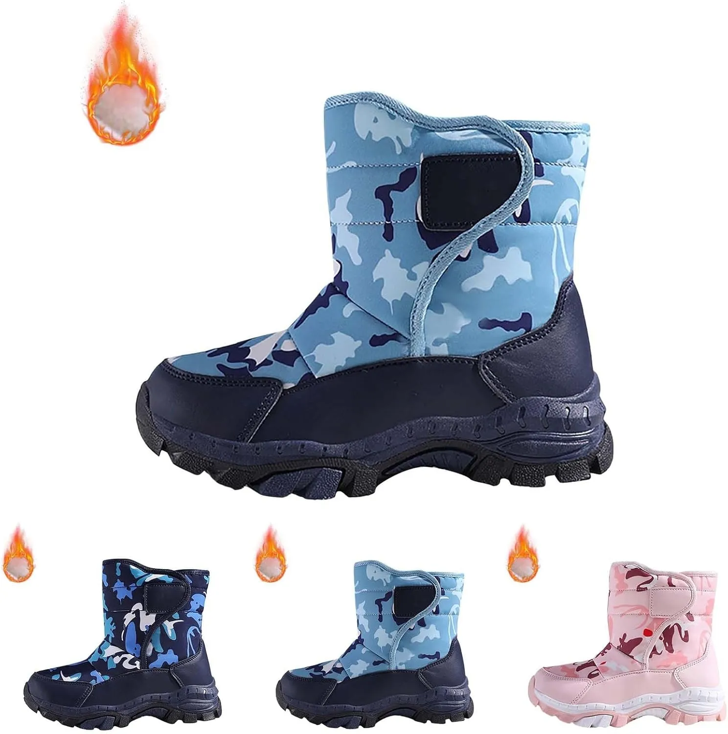Girls Boys Snow Boots Outdoor Warm Anti Slip Mid Calf Slip On Boots Children's Winter Shoes Rain Boots Toddler Girl