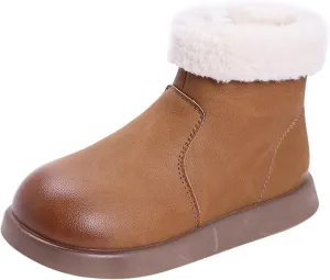 Girls Fuzzy Warm Winter Short Boots with Furry Faux Fr ining Thick Bootie Shoes for Toddler Little/Big Kids
