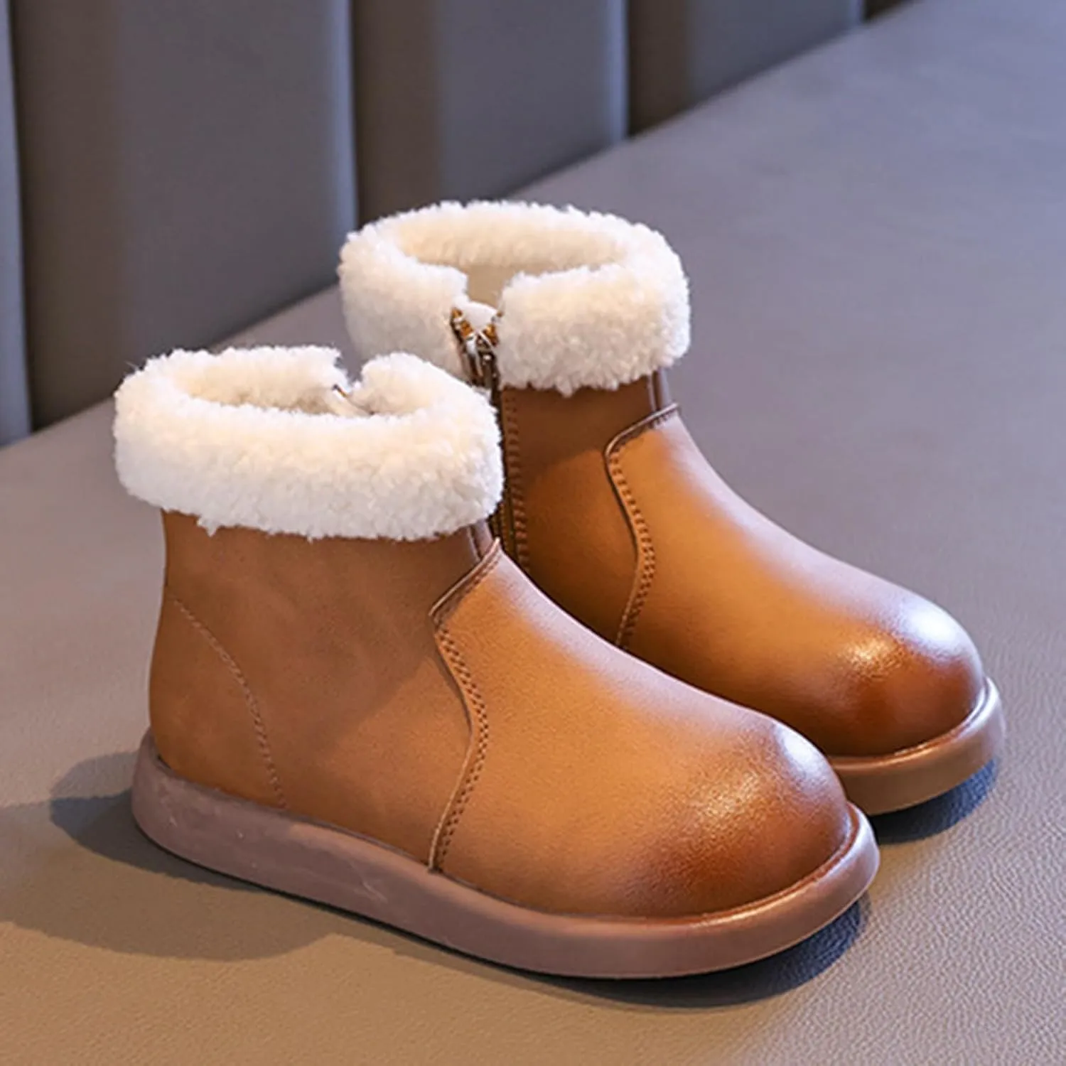 Girls Fuzzy Warm Winter Short Boots with Furry Faux Fr ining Thick Bootie Shoes for Toddler Little/Big Kids
