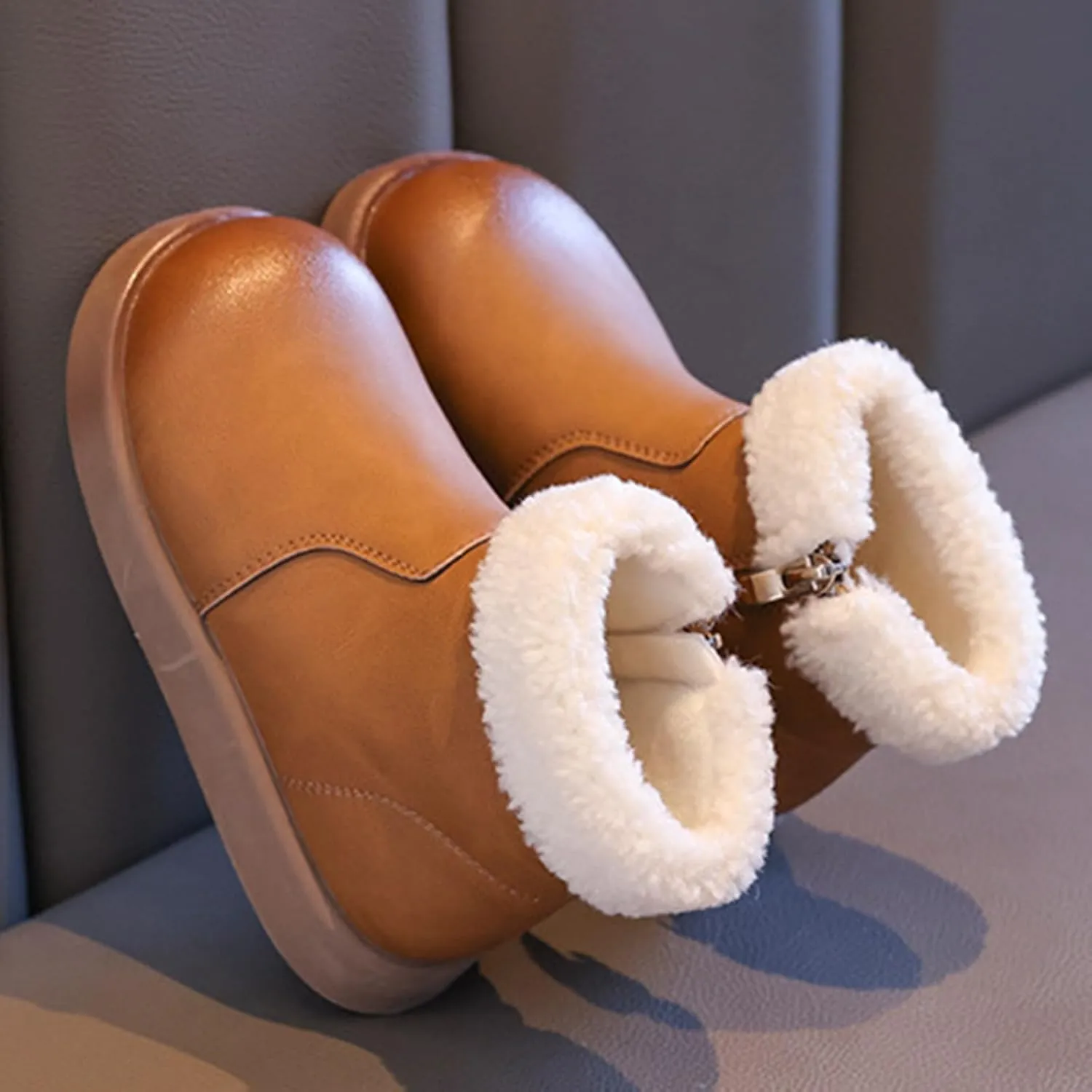 Girls Fuzzy Warm Winter Short Boots with Furry Faux Fr ining Thick Bootie Shoes for Toddler Little/Big Kids
