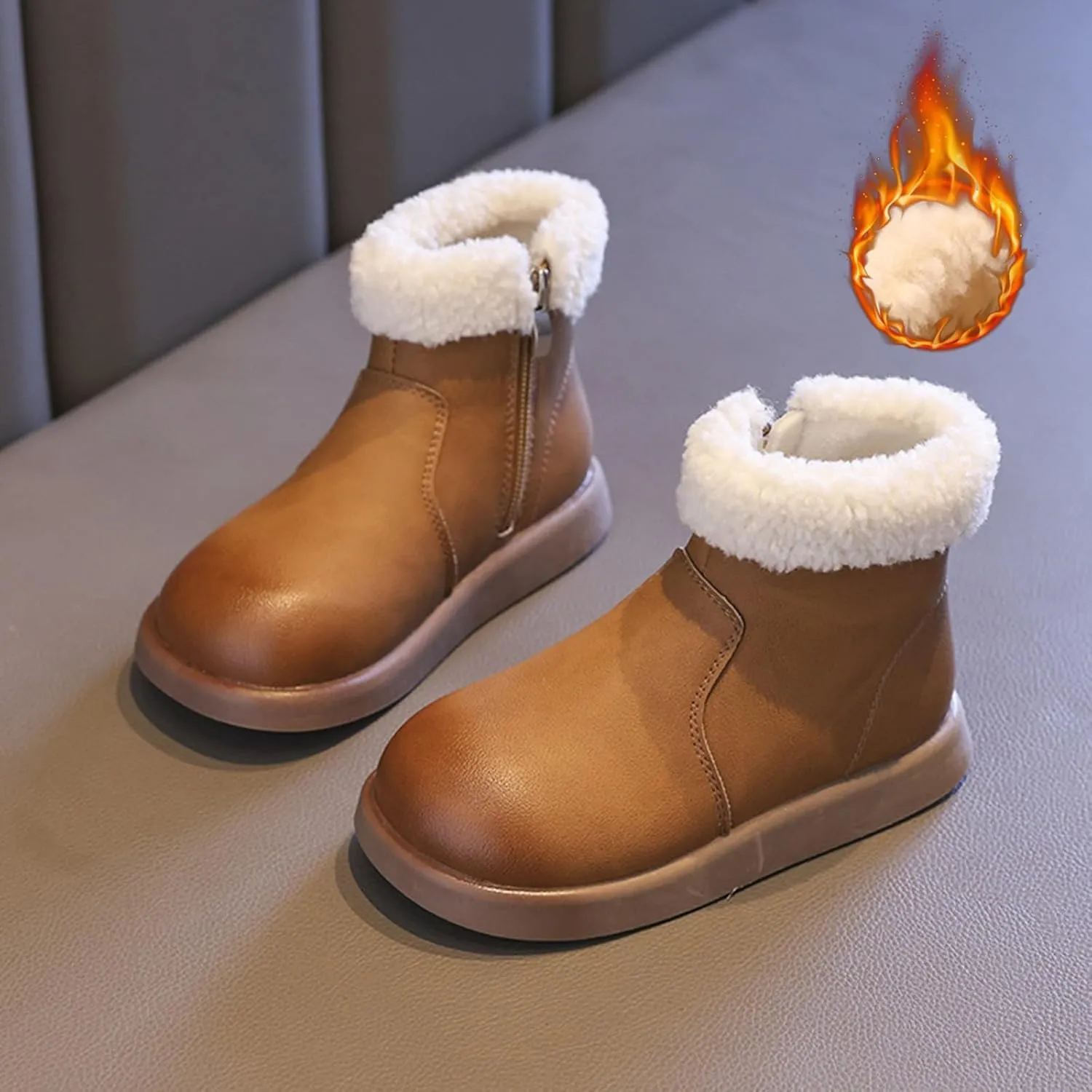 Girls Fuzzy Warm Winter Short Boots with Furry Faux Fr ining Thick Bootie Shoes for Toddler Little/Big Kids